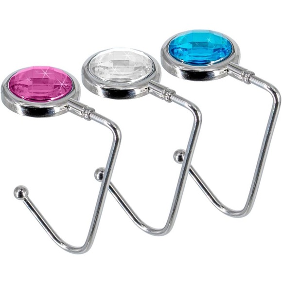 Rhinestone Purse Handbag Hook Hanger for Table Desk 3 Pack -White Pink Blue - Picture 1 of 4